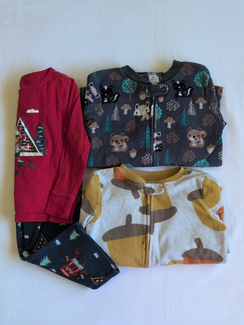 3T Footless Fleece Pajamas Lot of 3 Fall Winter Bundle Carter's Cat & Jack
